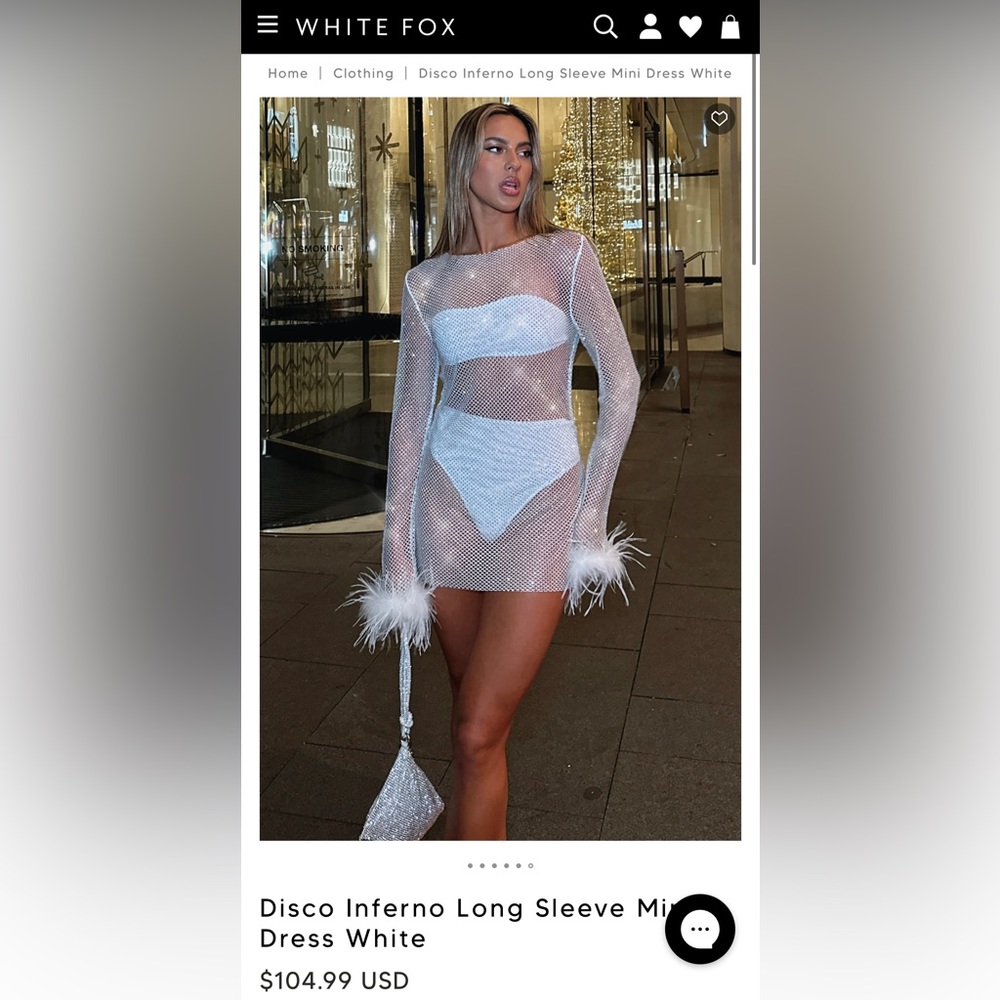 White fox disco inferno sparkle mini dress